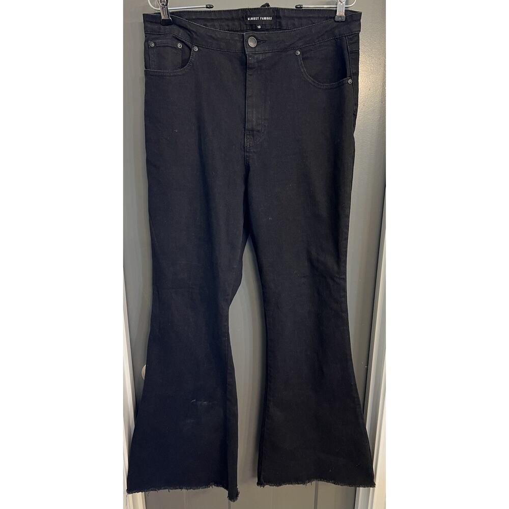 Almost Famous Black Jeans Size 13. Lace-up Back Bell- Bottoms Frayed Hem